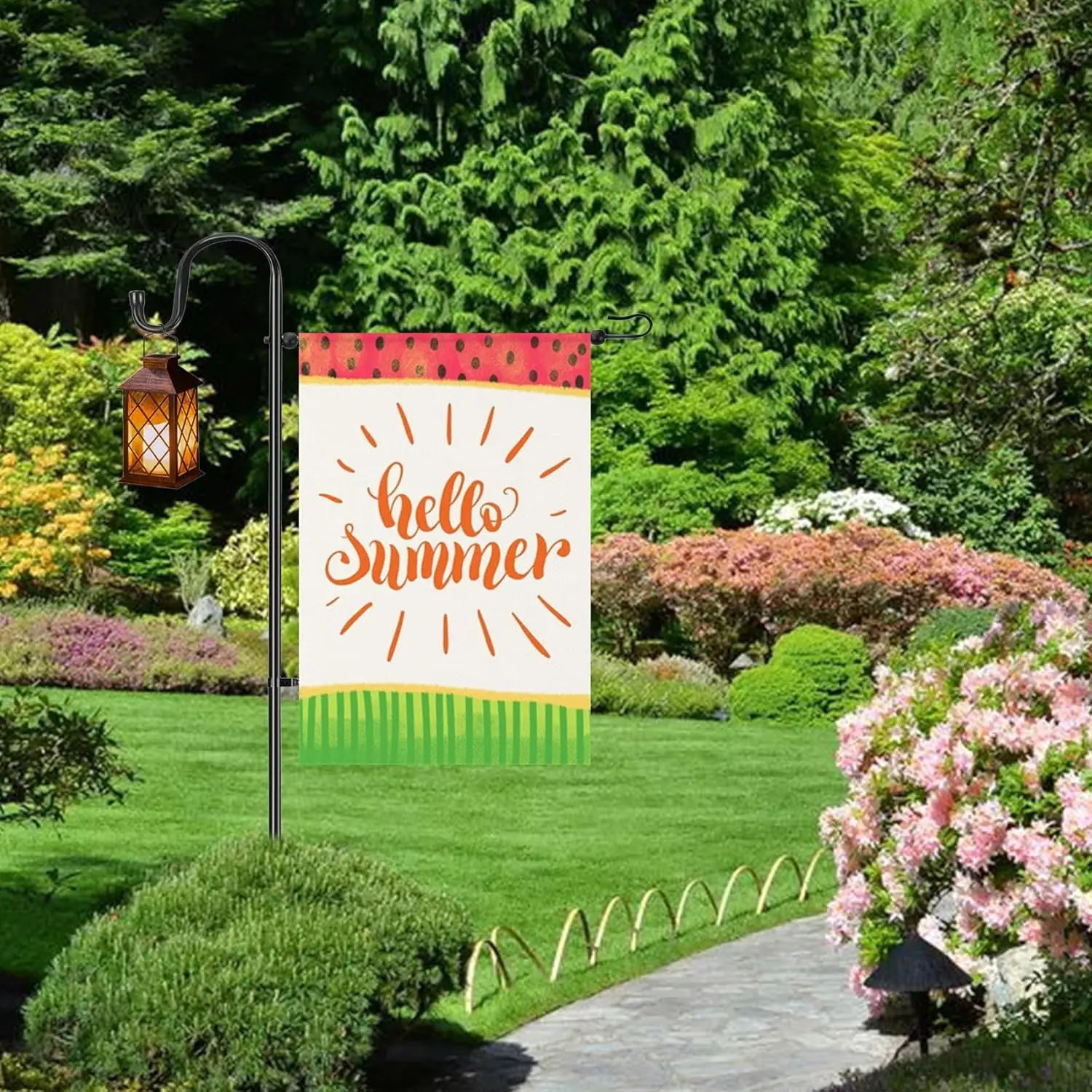 Hello Summer Welcome Garden Flag Watermelon Red Green Black Garden Flag 12x18 inch Double Sided Small Burlap Yard Flag Vertical