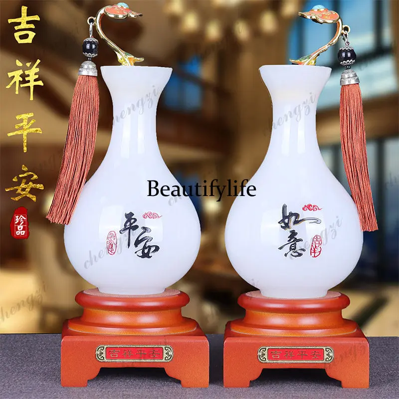 A95 Vase Ornament, Pair of Glass Jade Living Room Wine Cabinet Decorations, Housewarming New Home Gift