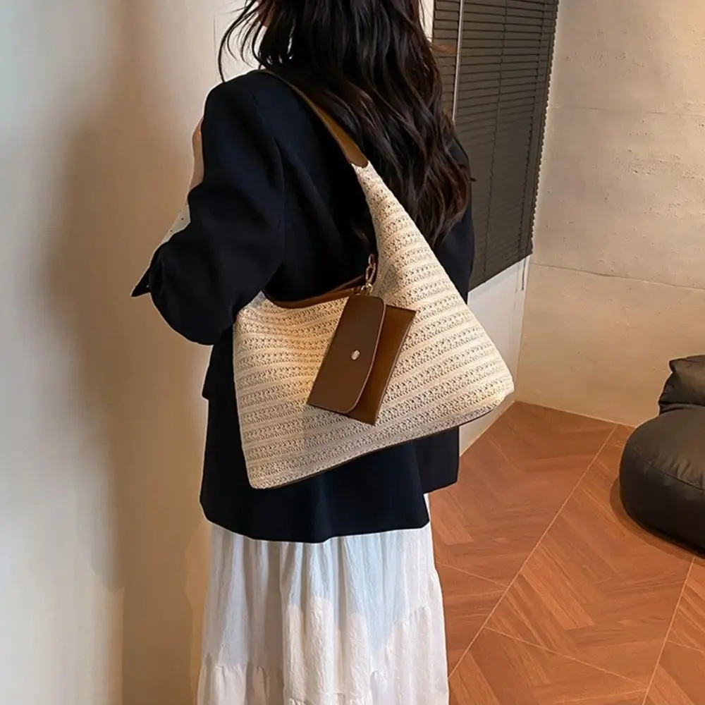 

New Summer Weave Straw Bag Boho Leisure Straw Shoulder Bag Beach Casual Women's Tote Bag Female