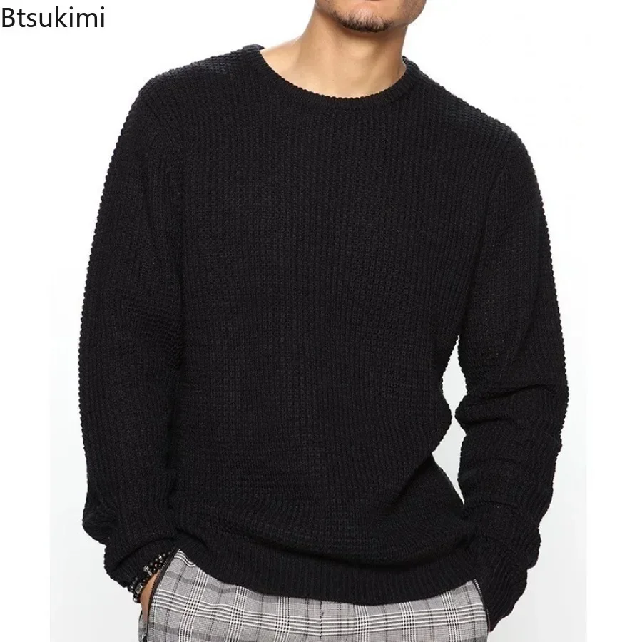 New 2024 Men\'s Knitted Sweater Top Autumn Winter Fashion Solid Color Loose Pullover Men\'s Casual Long Sleeve Round Neck Sweater