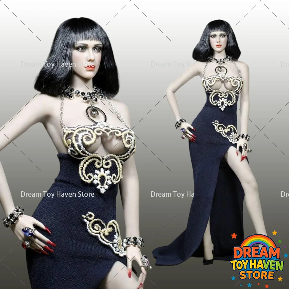 

Элегантное темно-синее вечернее платье для женской фигурки солдата 1/6, длинное платье, аксессуар для одежды, подходит для 12-дюймовых фигурок TBL PH, модель игрушки