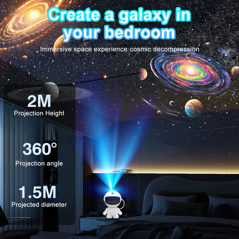 Astronaut Planetarium Projector Lamp 12 Image Discs Galaxy Night Light Starry Sky Ceiling Mood Lighting LED Space Room Decor