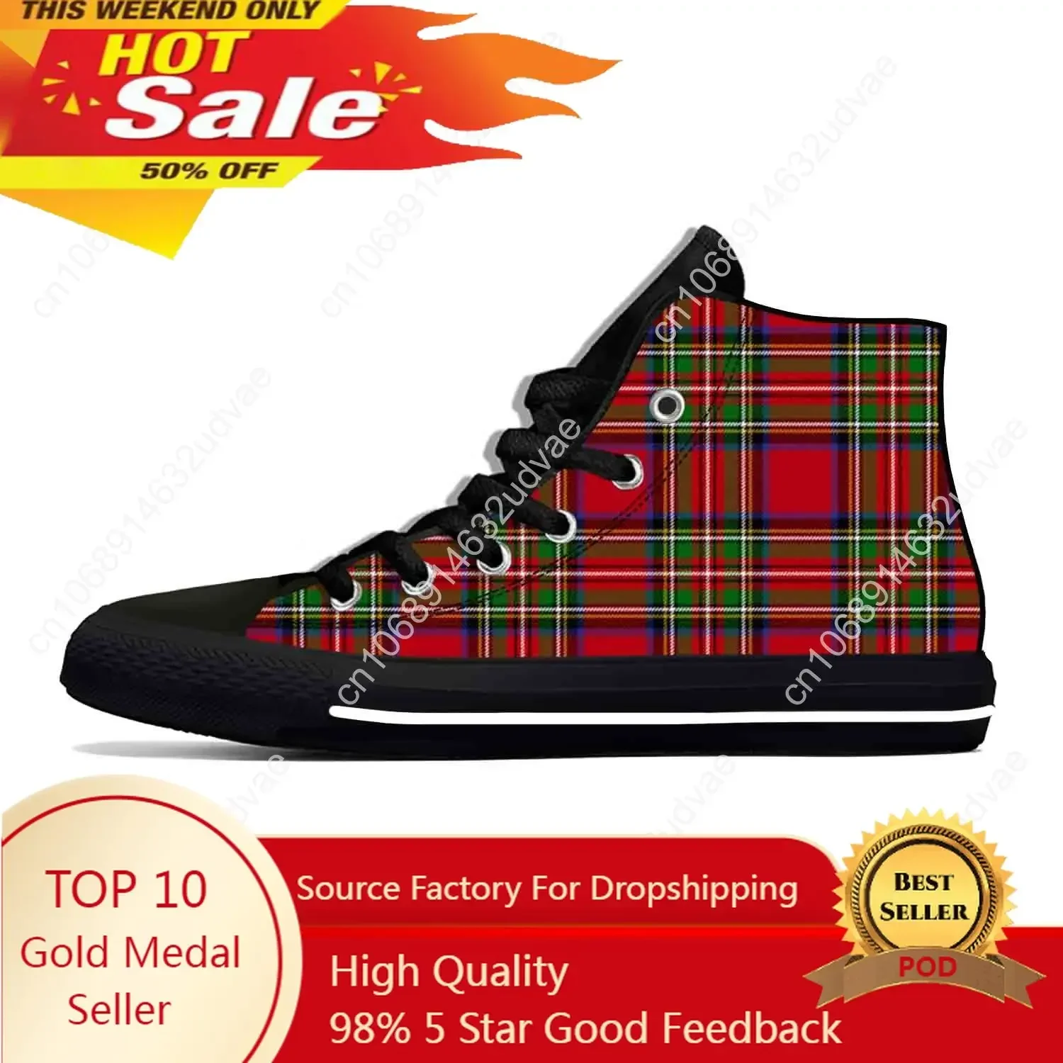 

Red Scottish Stewart Clan Tartan Plaid Royal High Top Shoes Mens Womens Cool Casual Comfortable Breathable Sneakers
