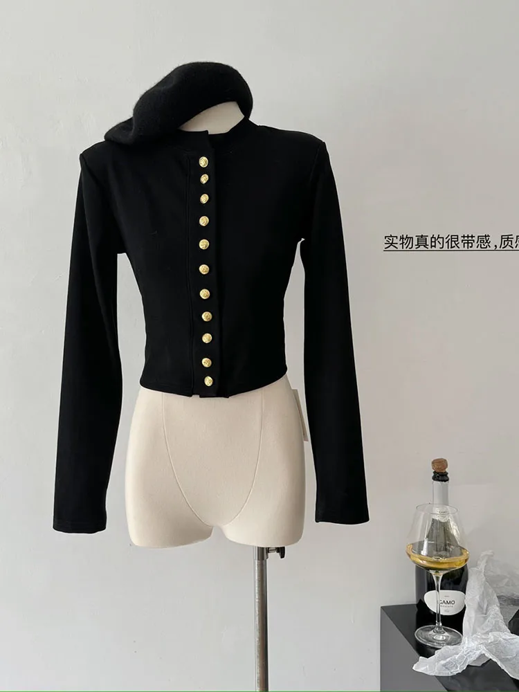 Autumn Winter Women Office Lady Old Money Vintage Coat Single-breasted Luxury Cropped Jacket Outwear Luxury Cardigan Tops Simple