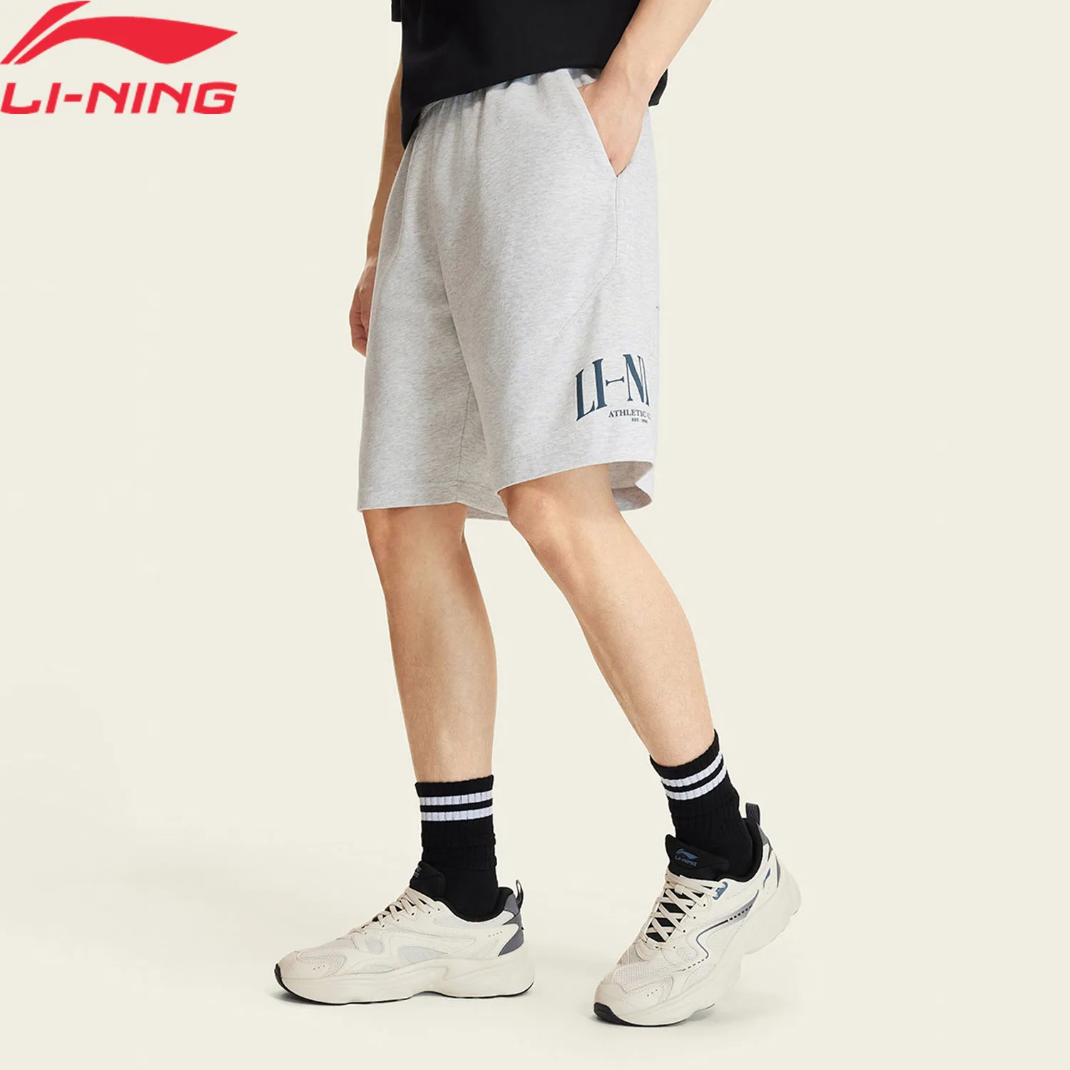 

Мужские спортивные шорты Li-Ning LN COOL, 54% хлопок, 46% полиэстер, свободный крой, мягкие, удобные, повседневные, AKSW195