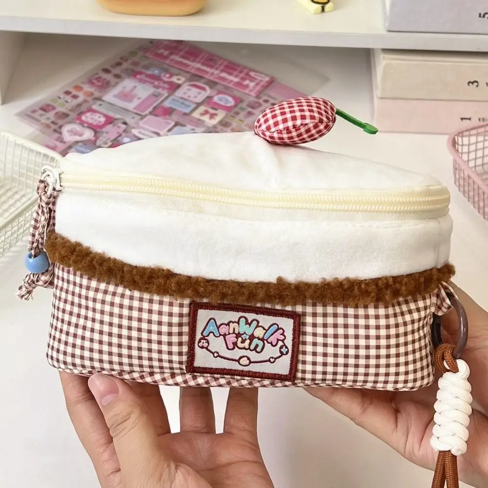Kawaii Cherry Makeup Bag Large-capacity Triangular Cake Cosmetic Pouch Flip Design Camera Bag Home