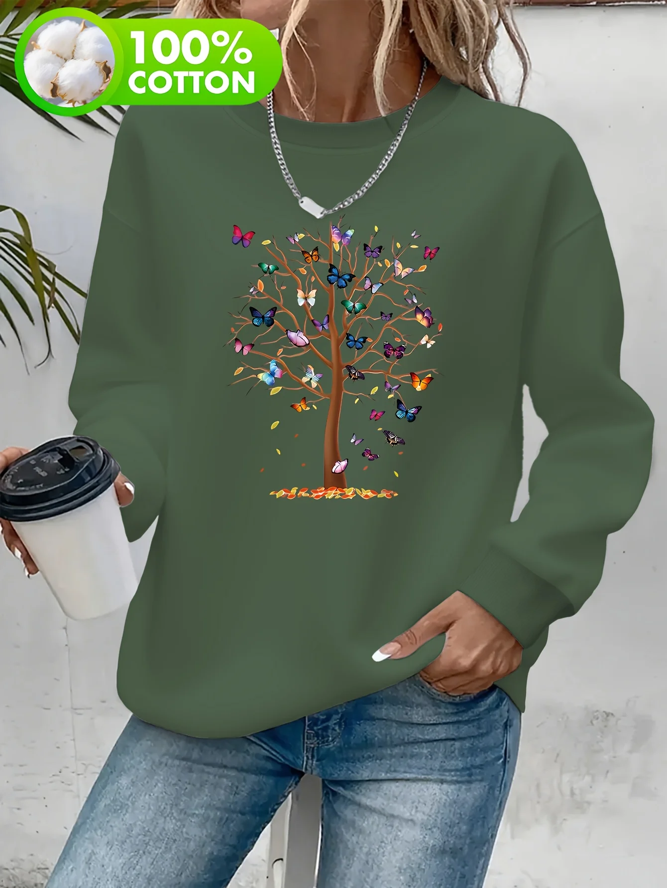 سترة نسائية مطبوعة بأوراق شجر الخريف على شكل فراشة سترة نسائية غير رسمية بأكمام طويلة يجب اقتناؤها للخريف والشتاء الخيار الأول