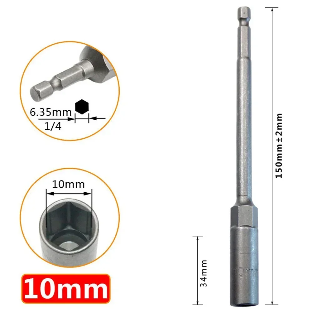 Electric Socket Wrench 10mm Size 150mm Length 2PC Set Not Easy To Fall Off Pistol Drills Auto Parts Nut Driver