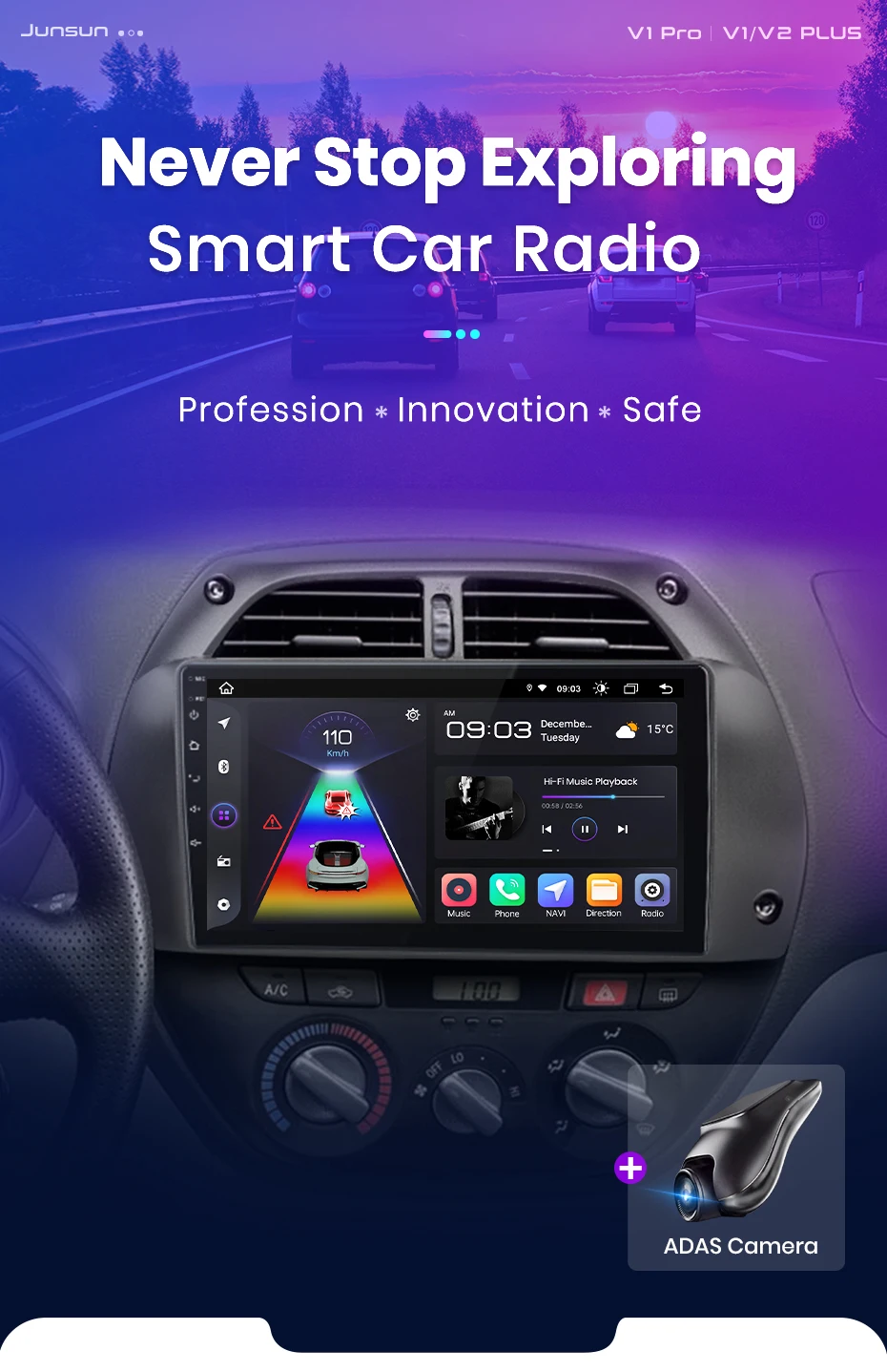 Junsun Wireless Carplay Android Auto Autoradio für Toyota Rav4 2001-2005 GPS Multimedia 2 Din – Detail 1