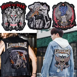Punk Biker Patch Iron/Sew On Embroidery Patches On Clothes Skull Big Pacthes For Jacket Applique DIY Rock Large Back Pacth Badge