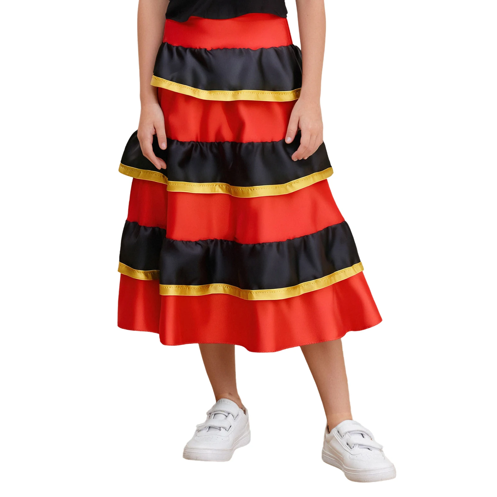 Girls Long Swing Tiered Skirt for Flamenco Ballroom Dancing Mexican Spanish Bull Dance Performance Costume Folk Belly Long Skirt