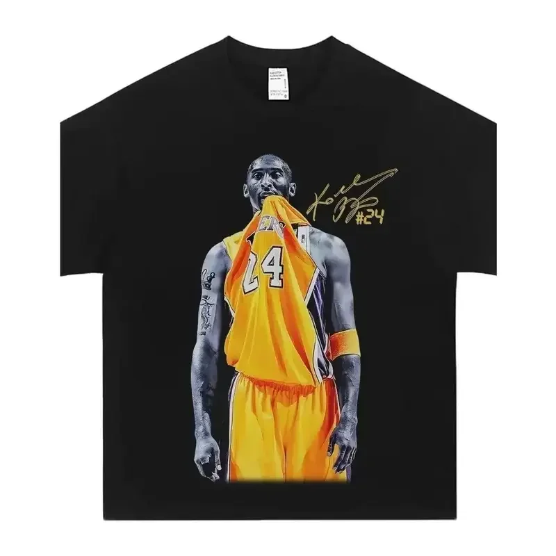 Men's Retro Kobe Bite Shirt Character T-shirt - Signature Pattern T-shirt - Oversized Cotton Casual Summer Street Top,  casual streetwear top