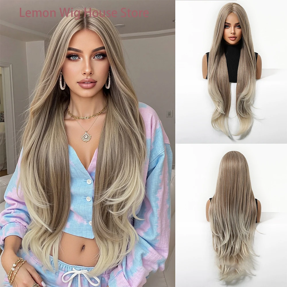 

brown Fiber Wig for Women Daily Use High-Layered Wigs black Blonde Long Straight Hair Slightly Curly Wig Fashion Heat Resistant