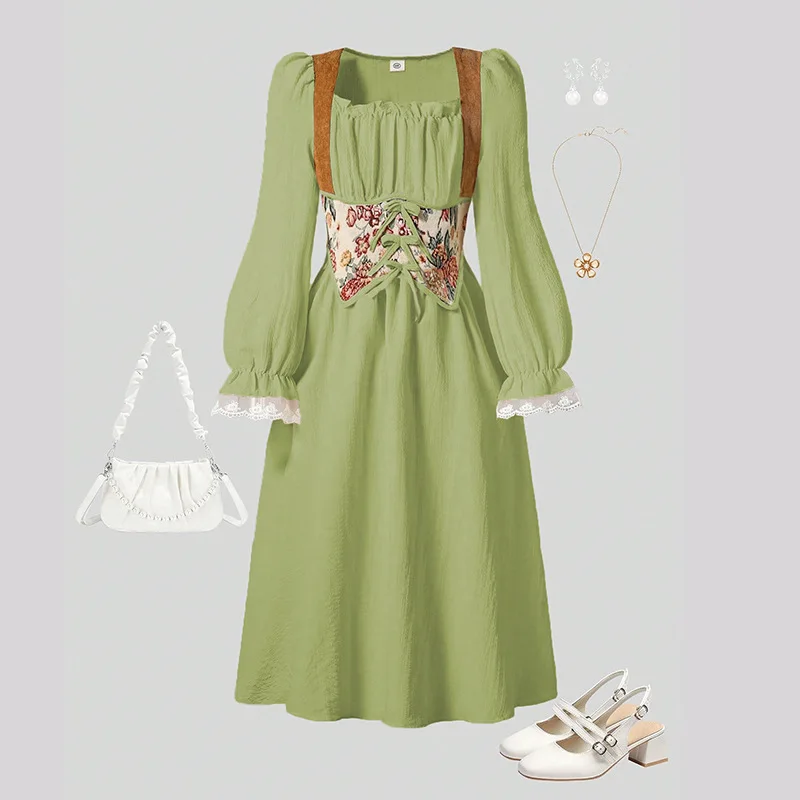 

Girls Dress 2026 Spring New Long Sleeved Waist Cinching Temperament Princess Dress Daily Casual and Stylish Wear