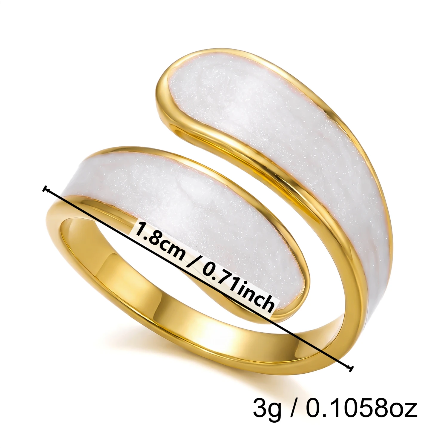 Edelstahl Weiße Öltropfen Offene Ringe für Frauen Naturstein-Einlage Breiter Ring Stapelbare Ringe Vergoldeter Schmuck – Detail 8