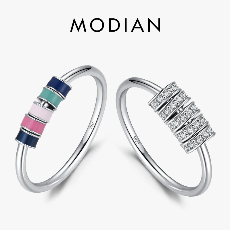 Modian 925 Sterling Silver Elegant Colorful Circle Enamel Finger Ring Clear CZ Rings For Women Anniversary Wedding Jewelry Gift