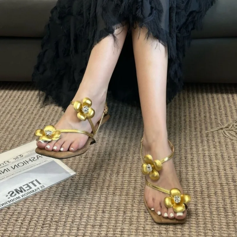 Summer New Womens Shoes Exquisite Flower High Heeled Sandals for Woman French Romantic Casual Shoes Designer Shoes Zapatos Mujer
