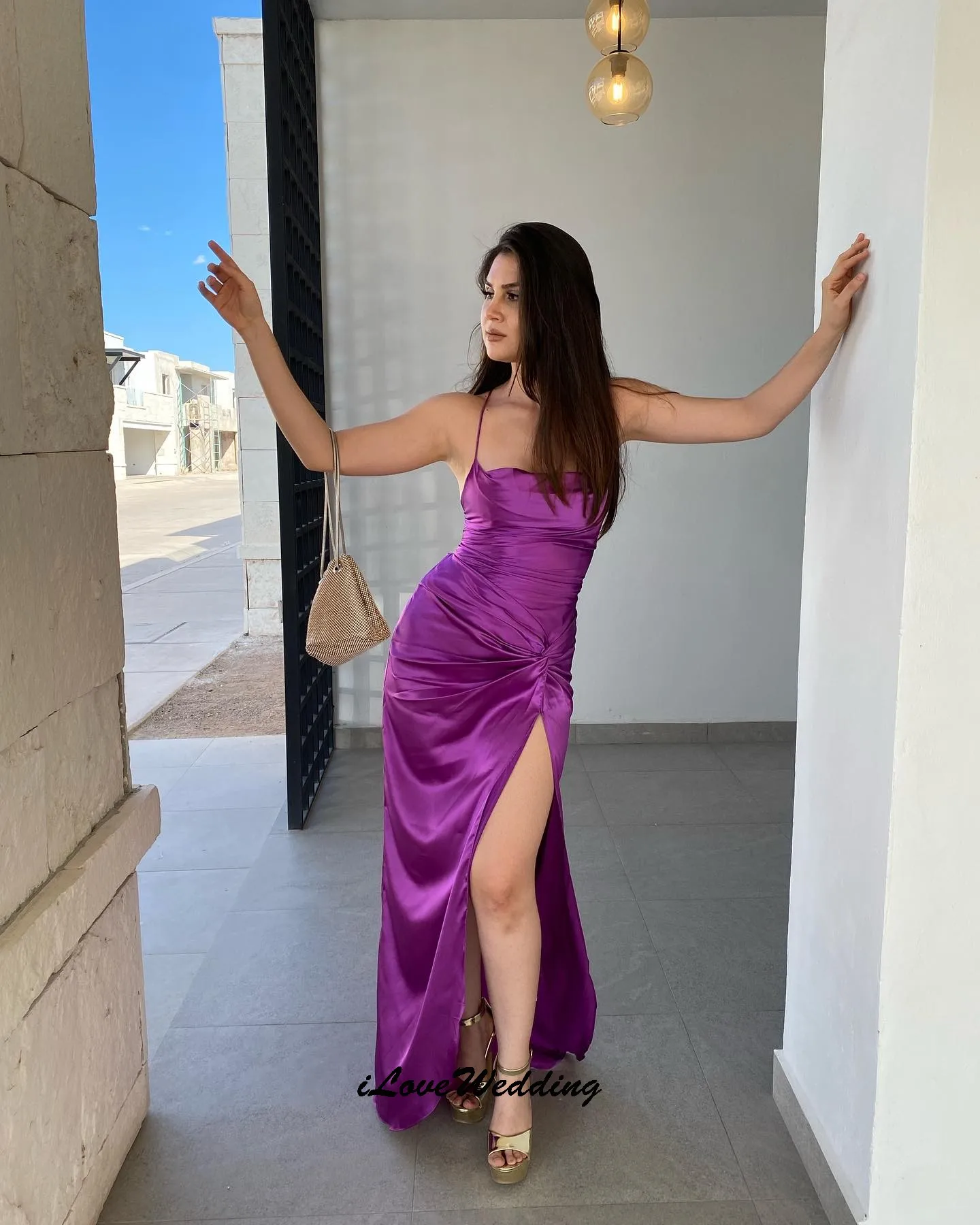 Vestidos de fiesta fucsia personalizados con tirantes finos, vestido de satén para boda, vestido de noche plisado estilo sirena para invitadas, vestidos de gala.