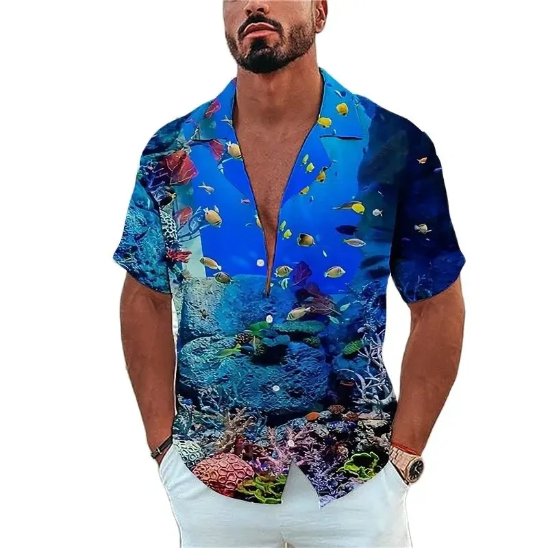 Camisas hawaianas de playa para hombre, camisa de vida marina con estampado 3D, ropa de calle de moda, Blusa de manga corta, Tops de vacaciones