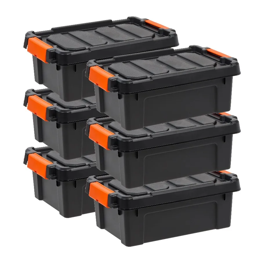 IRIS 3 Gallon Black Plastic Latching Storage Bin with Lid Tote, Plastic Storage Container with Lid, 6-Pack