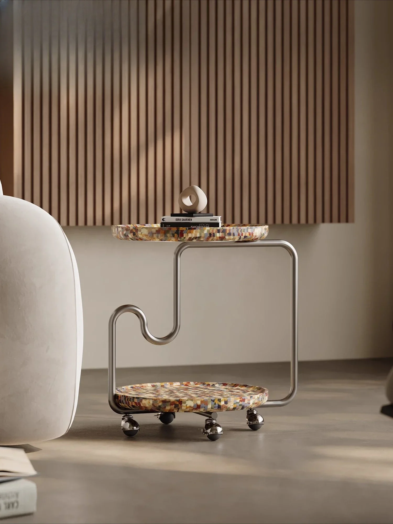 โต๊ะข้างโซฟาสไตล์มินิมอลอิตาลี หรูหรา ทันสมัย ทรงกลม โต๊ะกาแฟขนาดเล็ก เคลื่อนย้ายได้