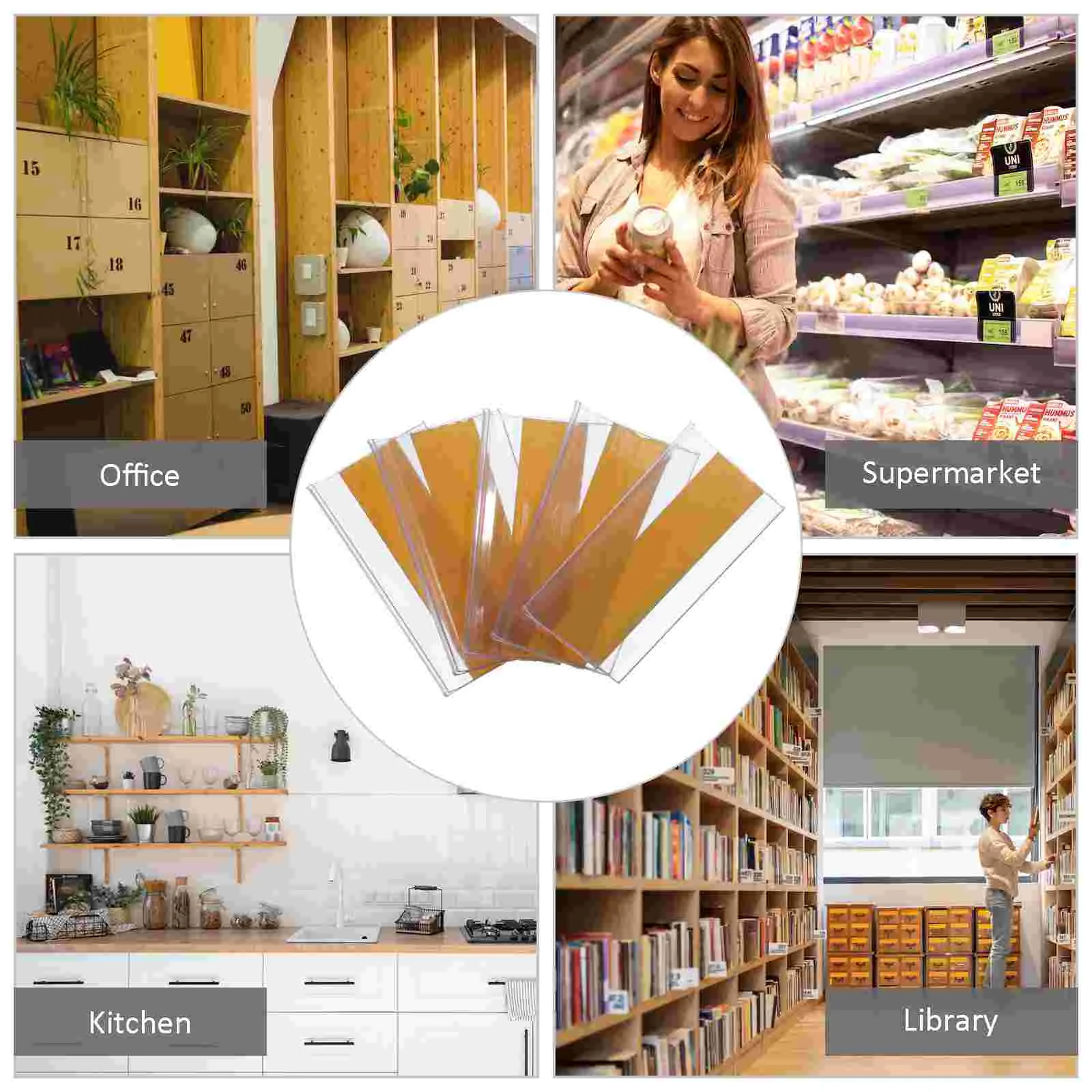 60 Stück Bücherregal-Klebeetiketten, Schubladen, transparente Halter, Kunststoffetiketten für Beschriftungsregale