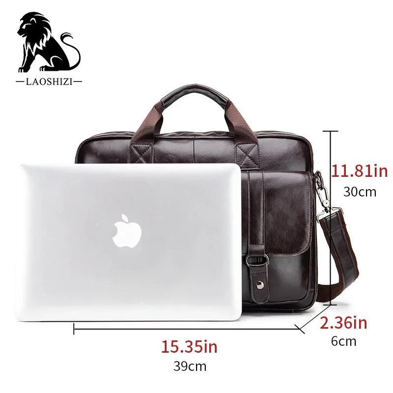 Borsa a tracolla da uomo in vera pelle di marca LAOSHIZI Messenger Laptop Business Leisure borsa a tracolla di grande capacità