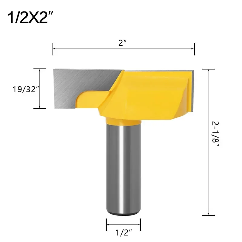 1/2 Inch 12mm Shank 2 Bottom Cleaning Router Bit (Mortising Bit, Spoil board Surfacing, Slab Flattening Woodworking Mil