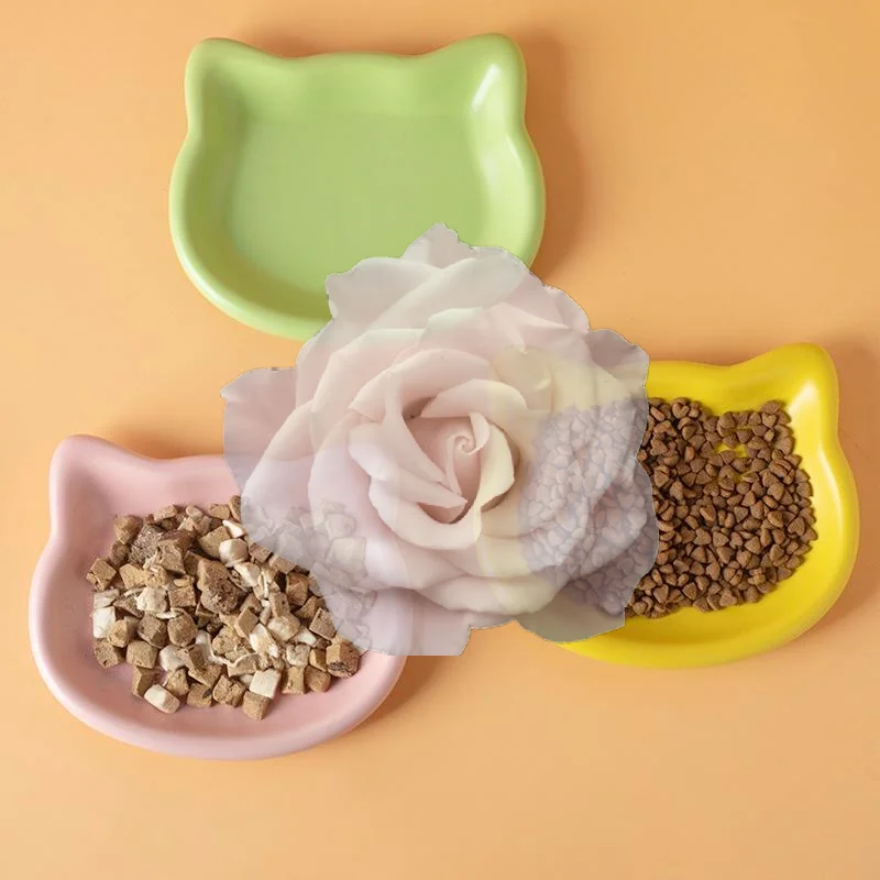 Popular Cat Shaped Food Grade Pet Bowl 1PCS Non Slip Cute Pastel Design Feeding Dish for Indoor Small Cats Kittens