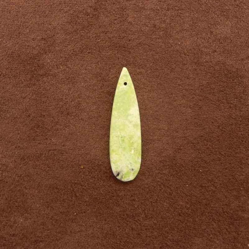 

Polished Serpentine Teardrop Pendant with Subtle Textural Inclusions for Artisanal Jewelry, Natural Light Green Gemstone