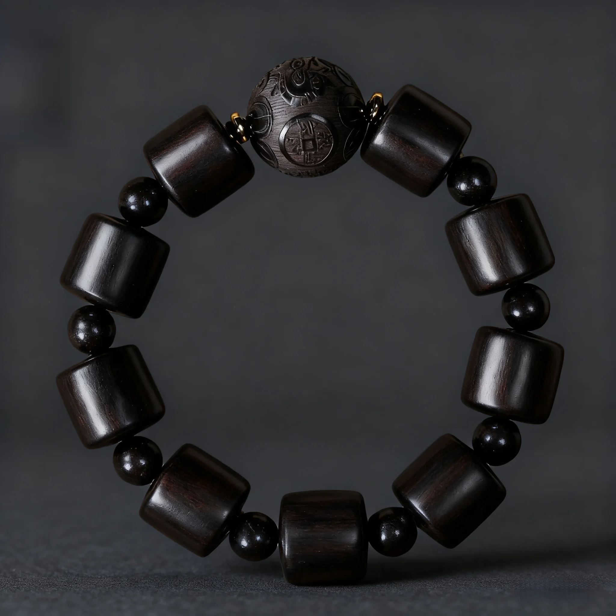 

Ebony Purple Sandalwood Wenwan Barrel Beads Spacer Beads Bracelet Carved Pixiu Style Decorative Jewelry Bracelet Gifts