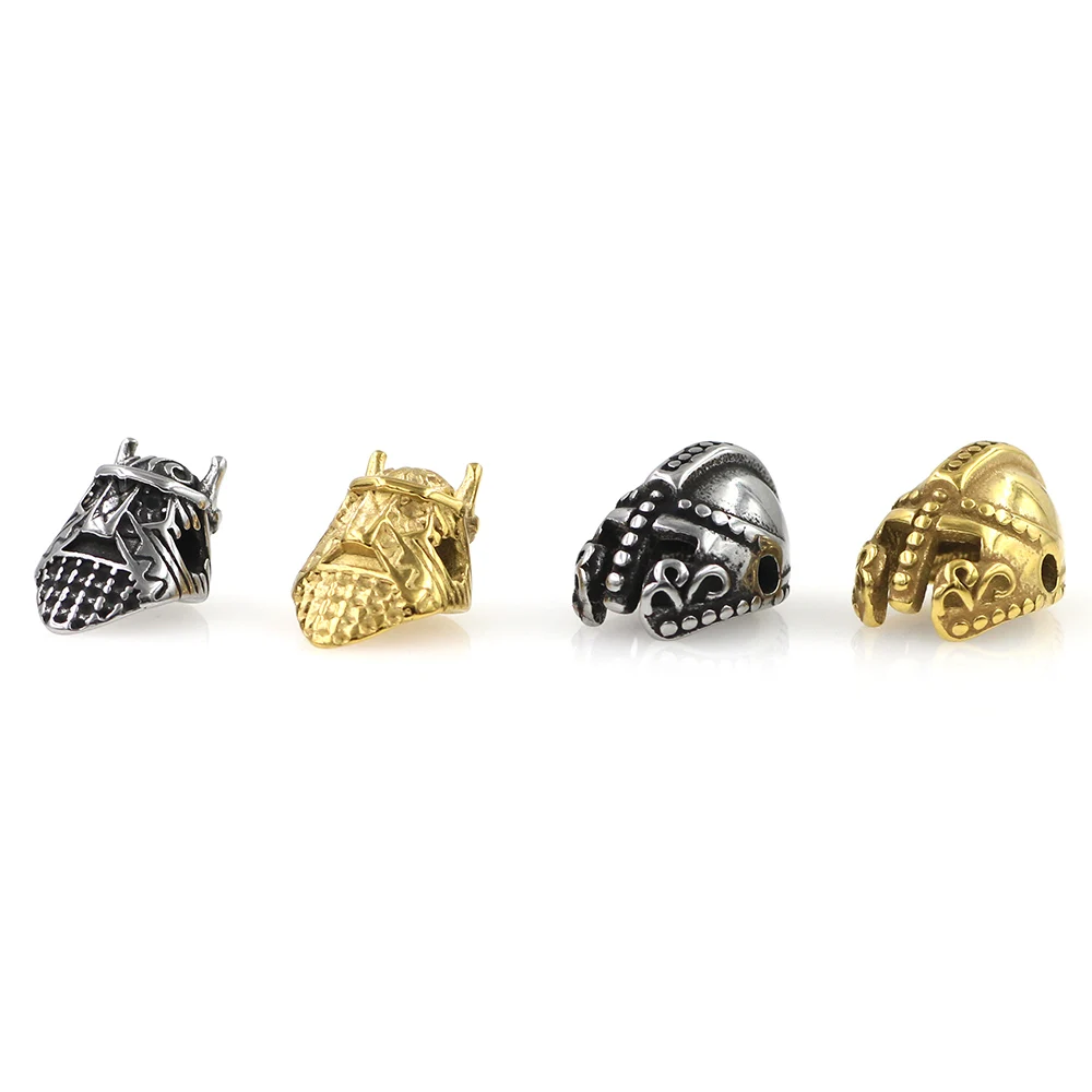 4pcs Stainless Steel Bead Spartan Helmet Metal Spacer Charms Beads DIY Beaded Bracelet Necklace For Jewelry Making
