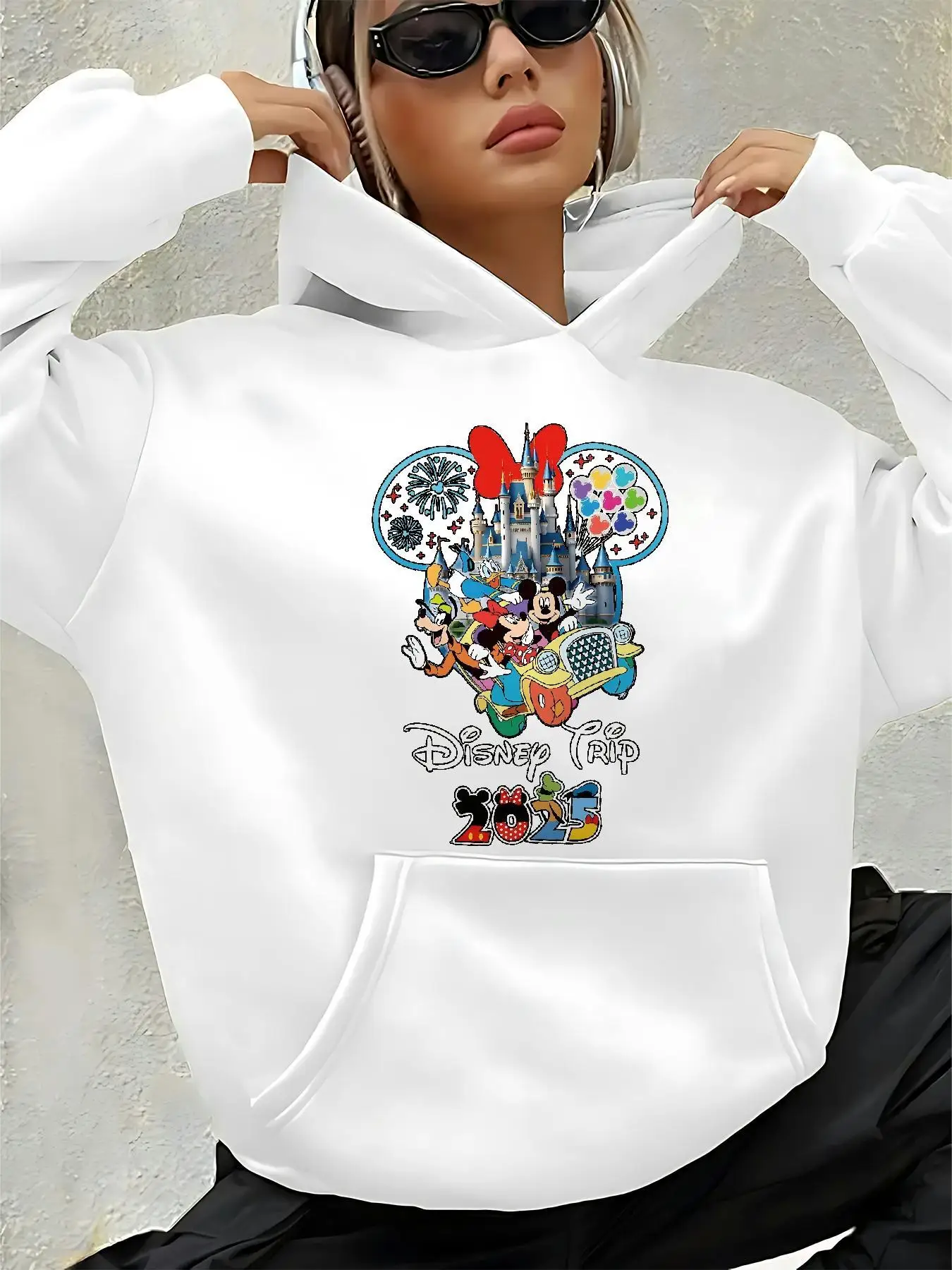 미니 캐릭터, 미키, 도널드 덕, 구피가 있는 디즈니 여성용 후드티 - 편안한 가을/겨울 후드티