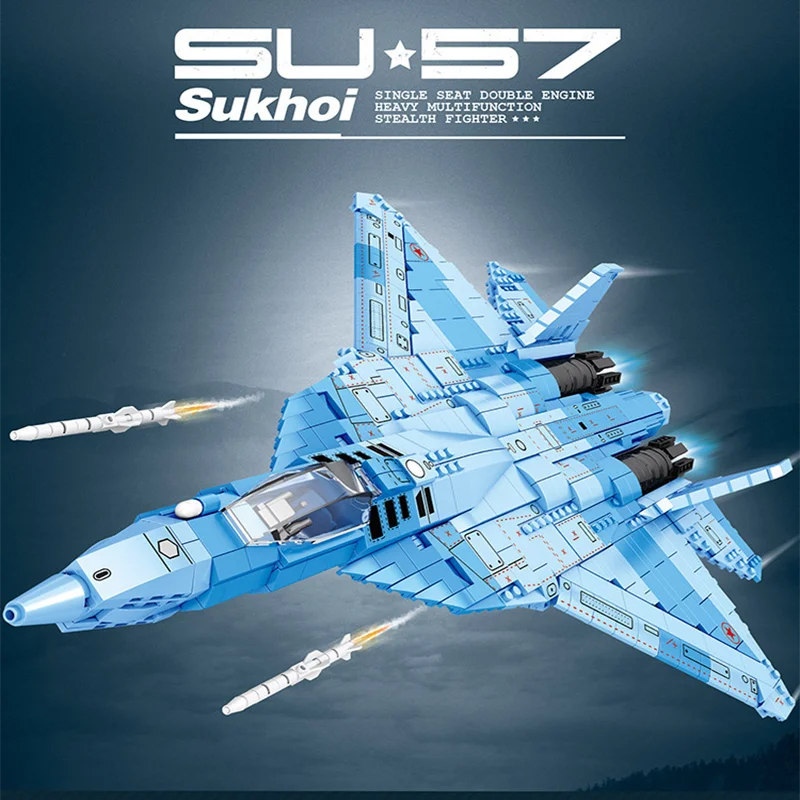 Reobrix 33030 SU-57 5th Generation Stealth Fighter Model Building blocks Tabletop decoration Collection Holiday gift adult toys