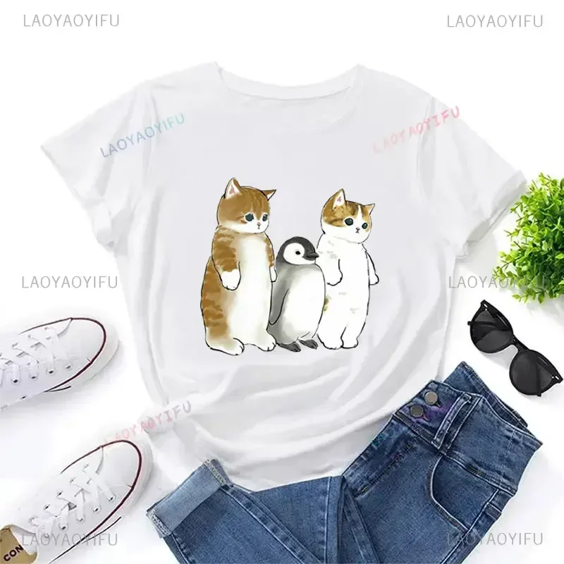 2024 New Style Cat Women Print Funny Tshirt Girl Animal Y2K Fashion Kawaii 90S Print Tops Tee Gril Aesthetic Clothes Drop Ship