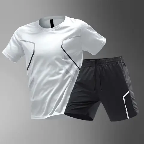 Plusstorlekar Herr Snabbtorkande Kortärmade Shorts Dräkt Sportkläder Herr Fritid Sport Löpning Fitness T-shirt Shorts Set Herr 10 best sales polotröja - №5