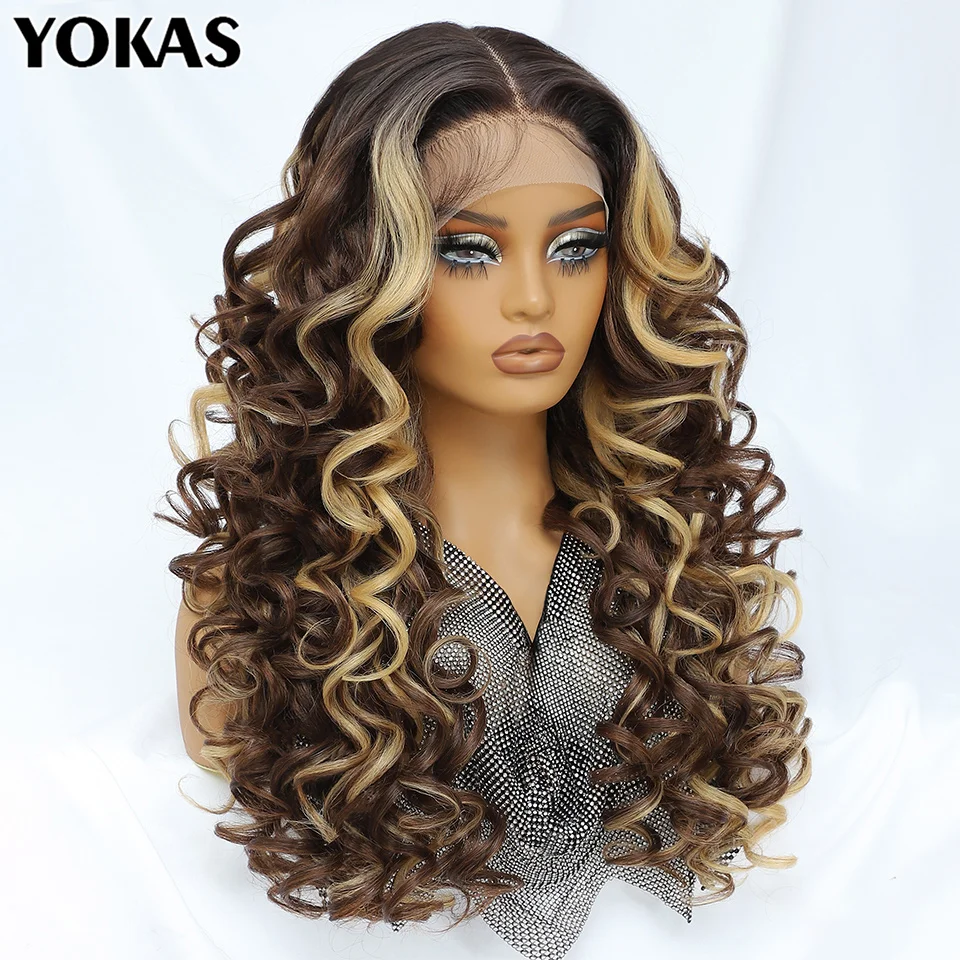 

Lace Front Wigs 13X5X1 Latisha Synthetic HD Curly Pre Plucked Lace Front Wigs With Bangs For Afro Women Highlight With Baby Hair