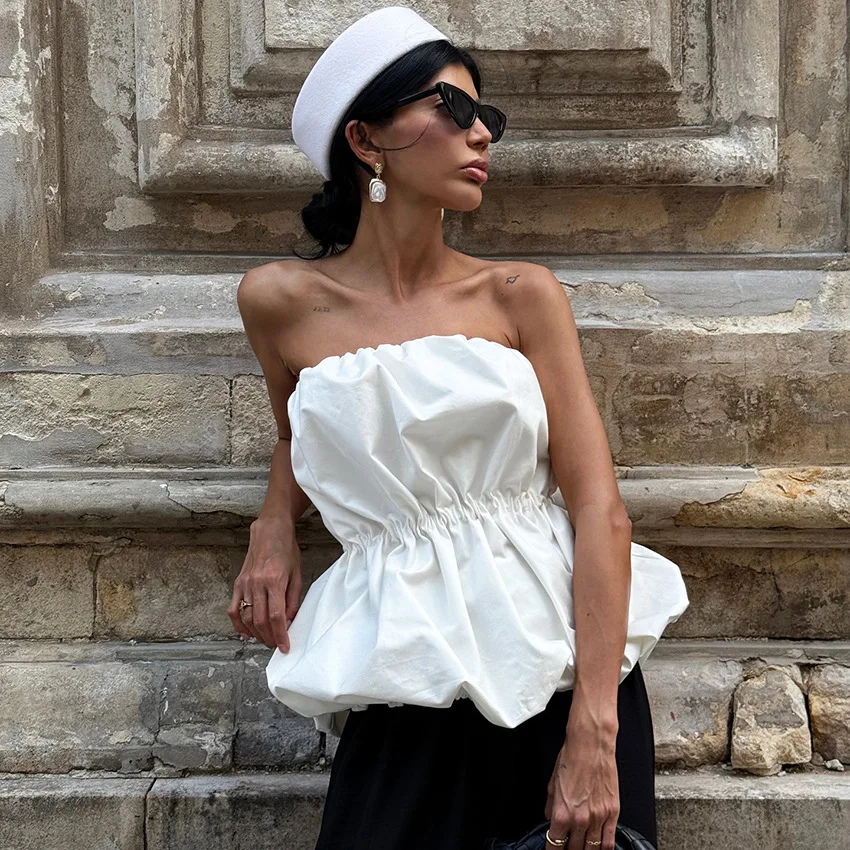 2026 Spring Summer New Arrival Women Euro Fashion Sexy Ruched Bandeau Top Elegant Office Versatile Chic Trendy Hot Stylish Daily