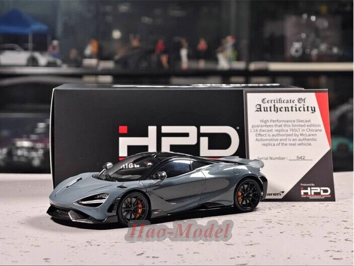 

Модель автомобиля HPD 1/18 765LT для McLaren, лимитированная из сплава, имитация игрушек для мальчиков, подарки на день рождения, хобби, демонстрационные украшения, серый цвет