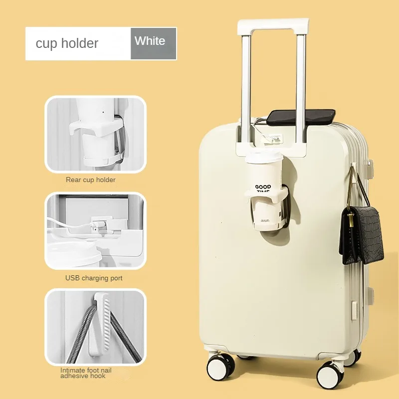 Valise à roulettes avec mot de passe à roulettes, porte-gobelet à bagages, 20 pouces, Mute24Universal, Bagages durables et de bain, commodité Internet