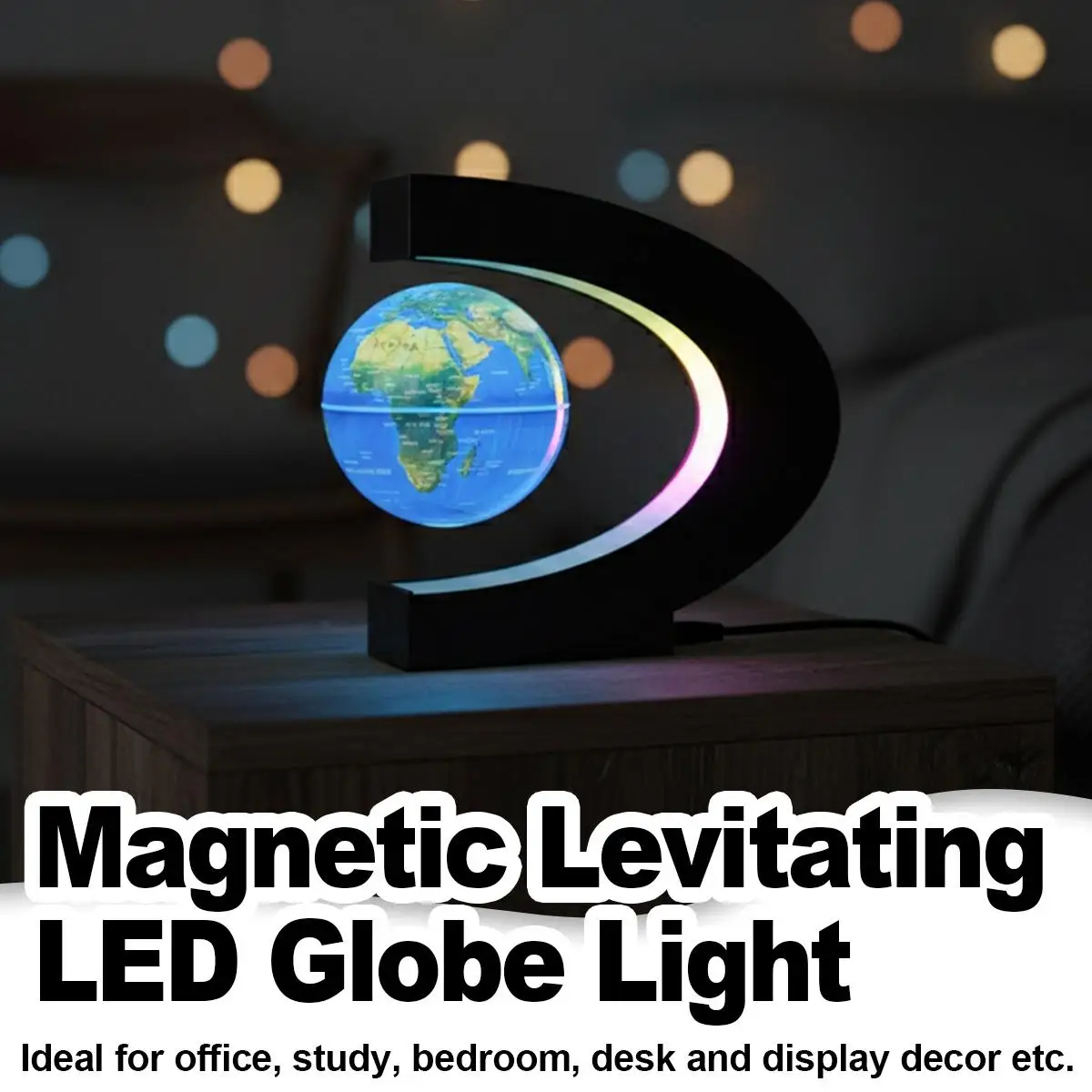 C-Shape Floating Globe Magnetic Suspension Planet Light Rotating Desk Lamp Antigravity Levitating Earth Map Room Decor LED Art