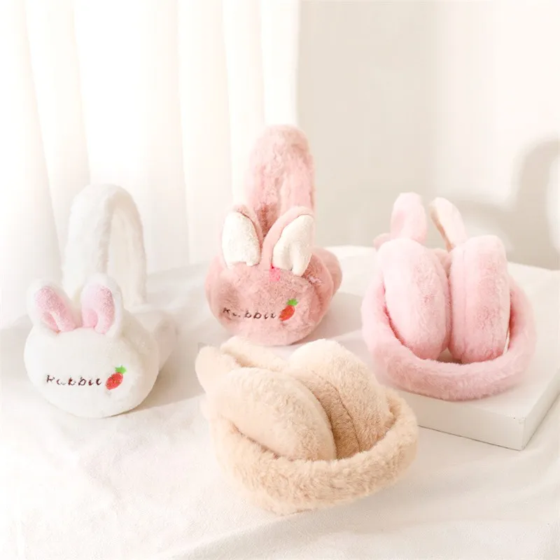 Earmuffs de coelho dobrável infantil, regalos de orelha, Earmuffs, adorável, à prova de vento, luxuoso, Earlap, fofo, coelho, quente, mulheres, meninas, inverno, novo