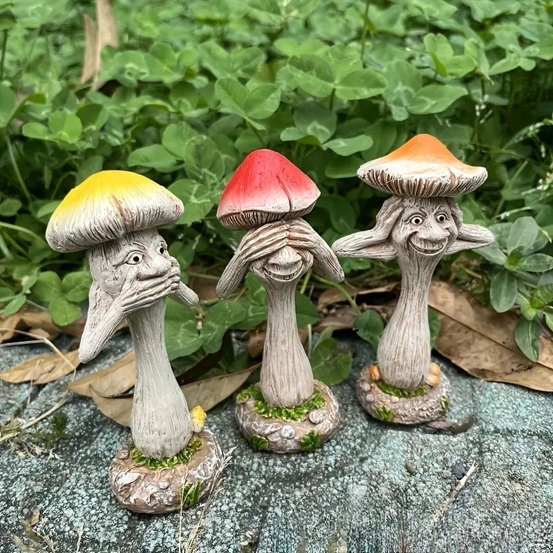 Mushroom Decor Funny Resin Art Quirky Zen Ornaments Creative Home Accents See No Evil/Hear No Evil/Speak No Evil