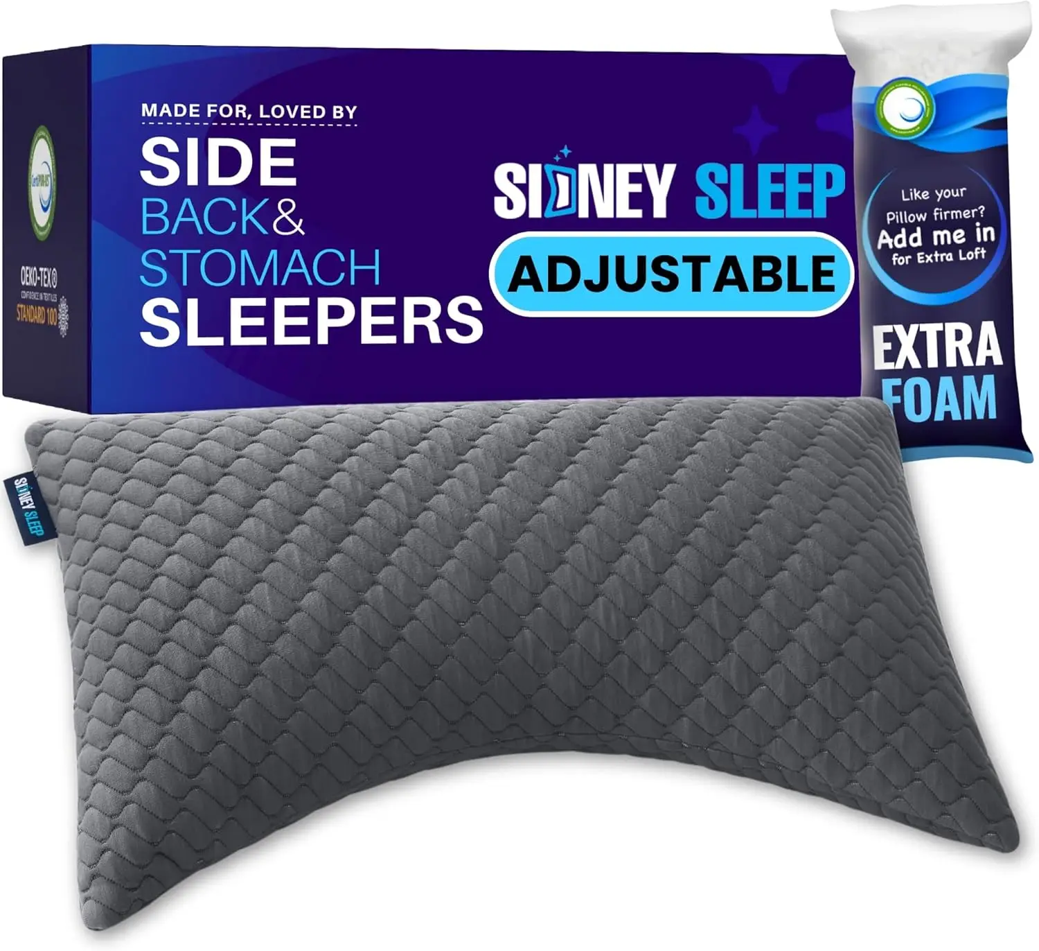 

Queen Size Adjustable Memory Foam Pillow for Side and Back Sleepers - Neck and Shoulder Support with Customizable Loft, Grey