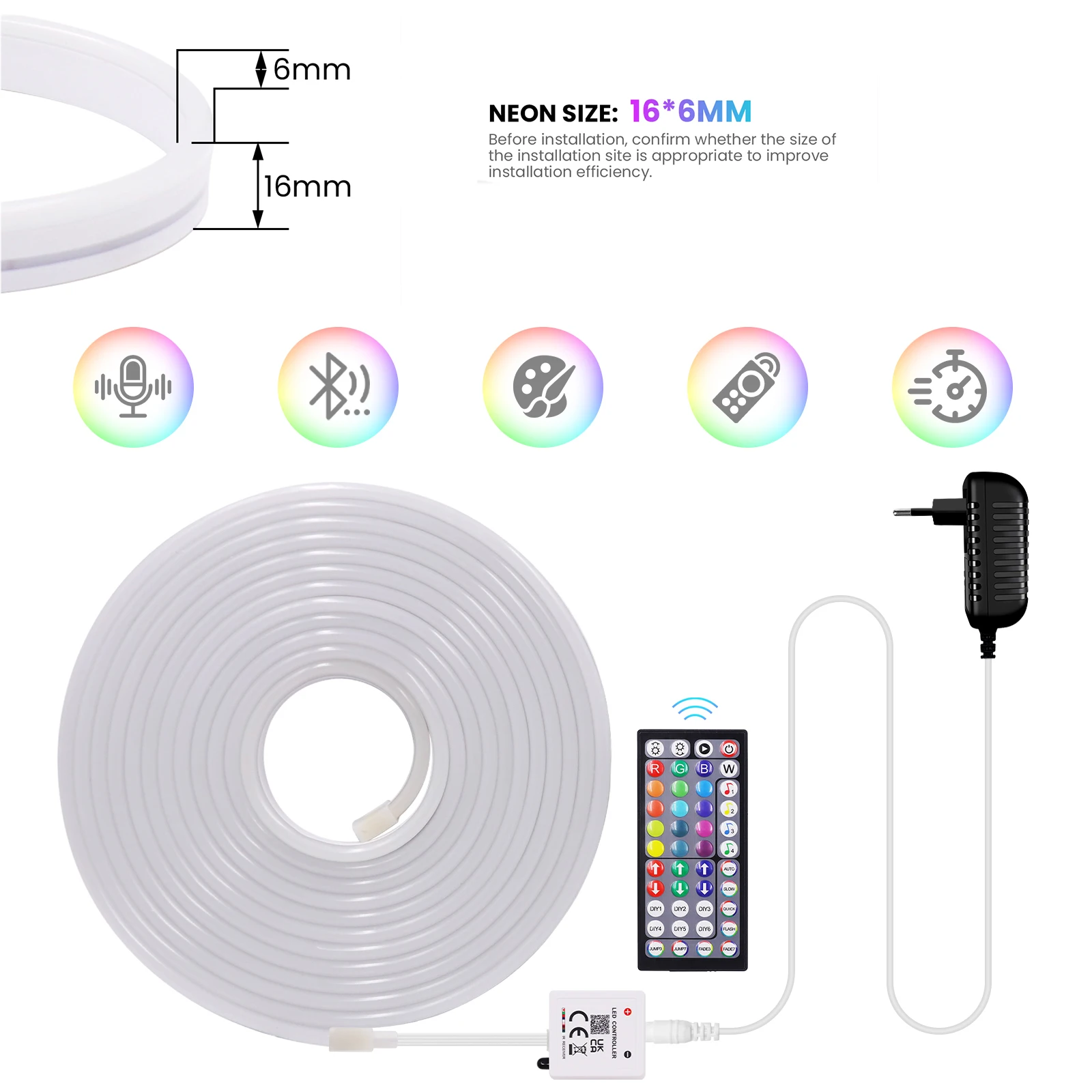 DC 24V RGB Neon Light Bluetooth Music Control 5M 10M 30M EU US UK AU Set Waterproof Flexible Ribbon Rope LED Strip