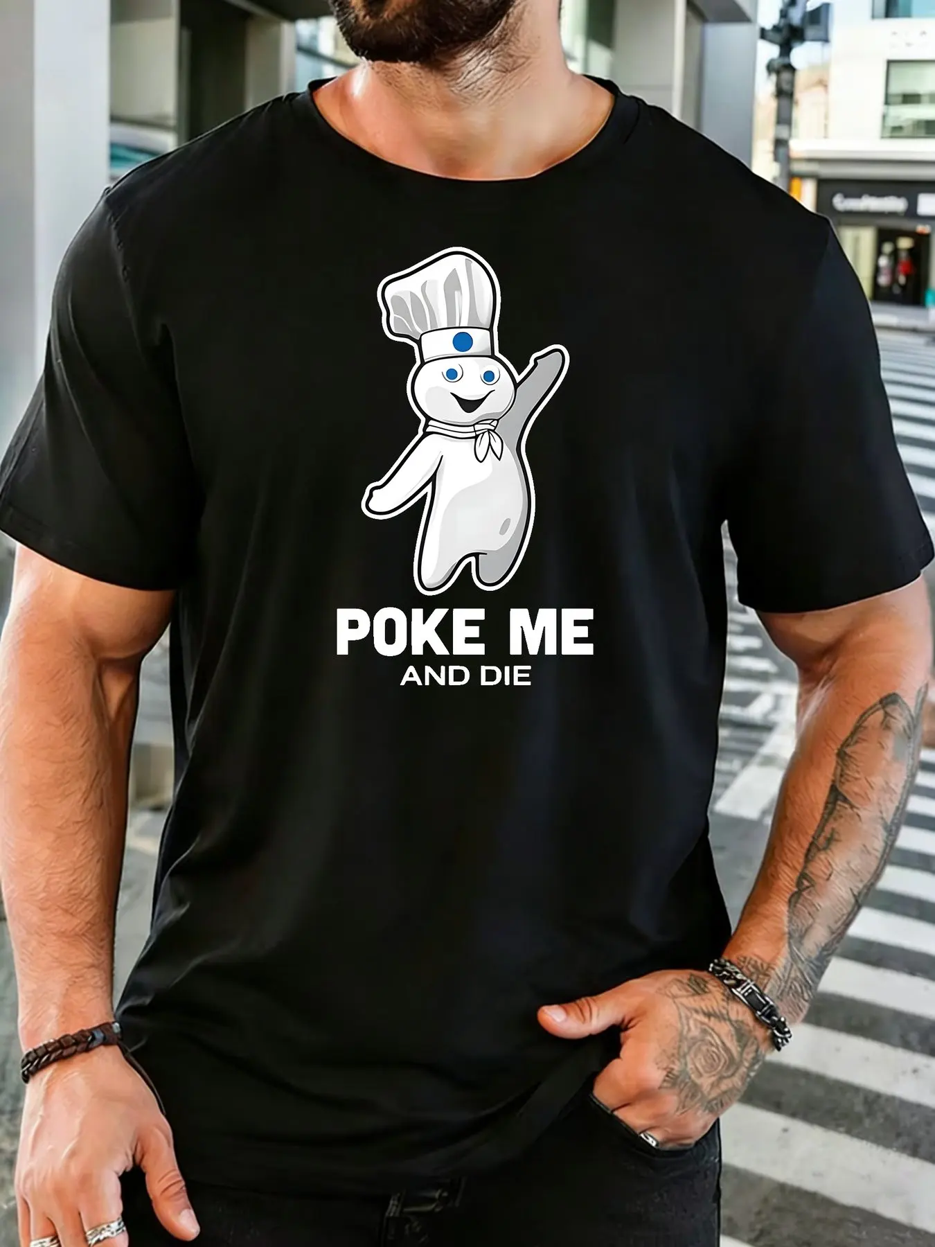 Mens Light Cotton T Shirt Cartoon Dough Chef Print O Neck Short Sleeve Loose Fit Daily Street Casual Top For Humor Fans Guys