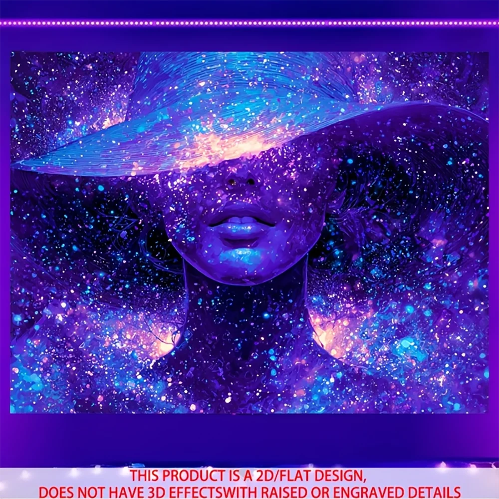 1pc  Galaxy  Blacklight Tapestry, Purple Neon Starry Sky Wall Hanging for Bedroom Living Room Dorm Decor