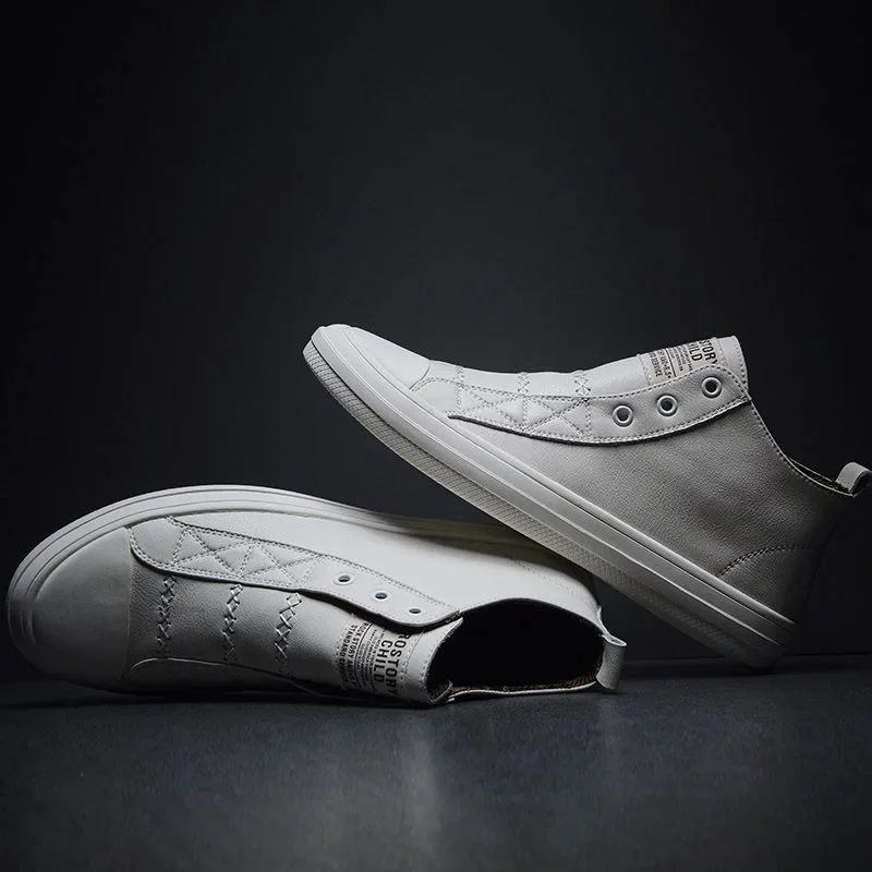 New 100% Genuine Leather Shoes Men High top Fashion Sneakers Flat Brand Black White Shoes Cool Street Young Male Footwear DX233