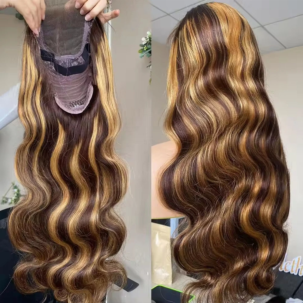 

Цветные парики с мелированием из натуральных волос, 13x4, 13x6, HD кружевной фронтальный парик, бразильские 100% натуральные волосы, P4/27, блонд омбре, парики с эффектом Body Wave