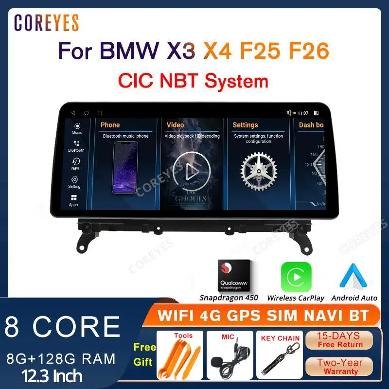 

COREYES 12.3'' 8G+128G Android 12 For BMW X3 X4 F25 F26 CIC NBT System Car Radio Carplay Auto Stereo Multimedia Snapdragon 665